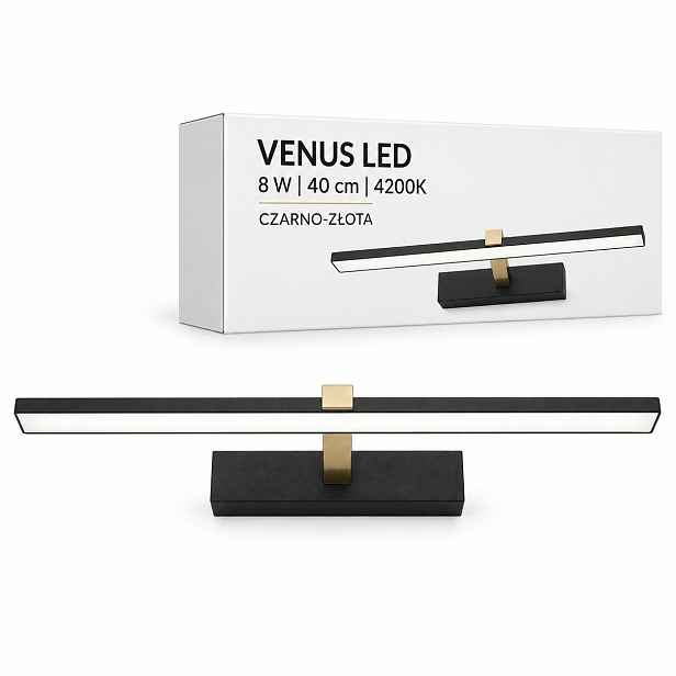 Venus Led lampa 8W 40 cm černo-zlatá do šatny 4200K IP44 580lm nástěnná