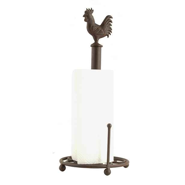 Hnědý antik držák na kuchyňské role s kohoutem - Ø 18*43 cm Clayre & Eef
