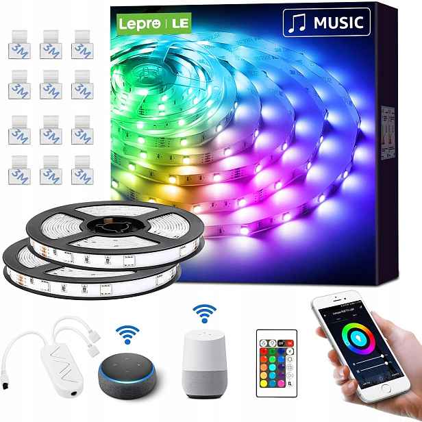 Led pásek Alexa 2x5 m Lepro IP20 Smart Rgb 2,4 GHz Alexa Google Home