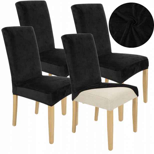 4 Ks Potah Na Židli Černý Velur Elastický Univerzální