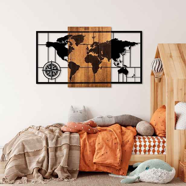 Dekorativní dřevěný doplněk na zeď World Map 1-L