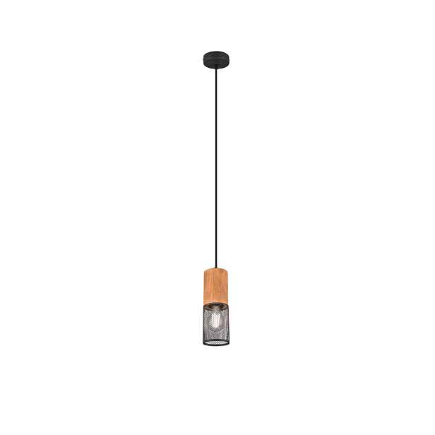 Trio Tosh závěsná lampa černá světlé dřevo E27 40W 1-bodová