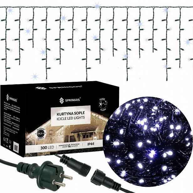 Icicule 300 Led Venkovní Osvětlení 14M Bliskavý Světelný Závěs Studená Bílá