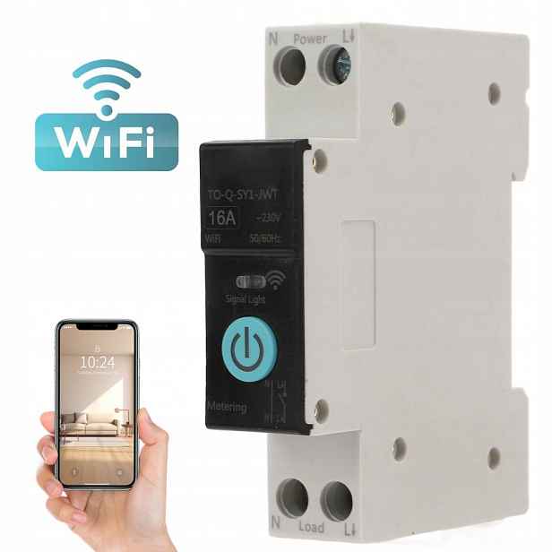 Relé Wifi 16A Tuya Vypínač Na Din Lištu Ovladač Zapnuto