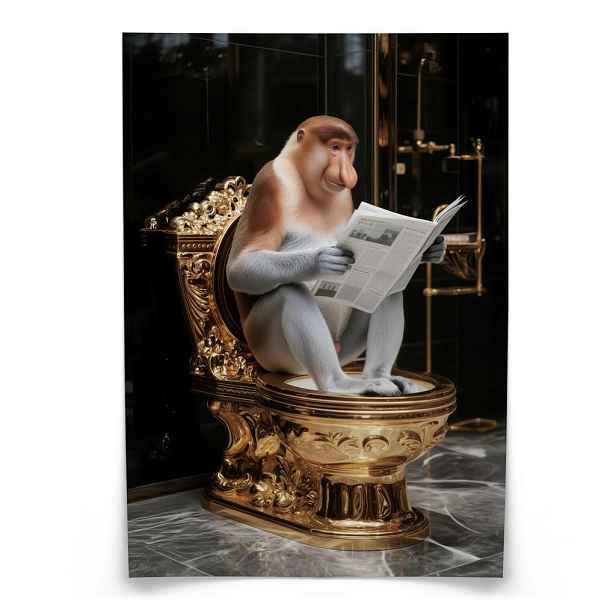 Muralo PLAKÁT do WC a Koupelny NOSÁČ s Novinami Zlatá Toaleta Abstrakce 20x30cm
