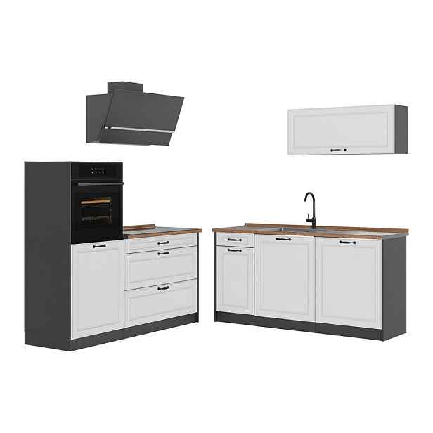 Vicco KUCHYŇSKÝ KOUT R-Line, Bílý venkovský dům/Antracit, 160 cm pracovná doska Dub Goldkraft
