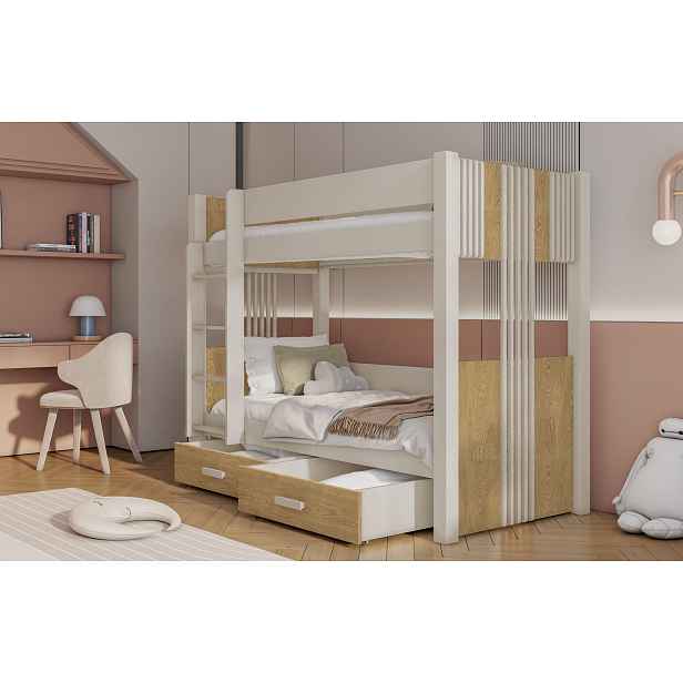 Dvoupatrová postel do dětského pokoje 80x200 ELVA 1 - kašmír / dub dune, levé provedení