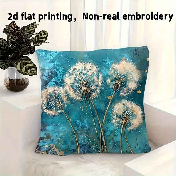 TEMU 2D Plochý Tisk, 1 Povlak na Polštář s Jednostranným Potiskem Pampelišky v Tyrkysové Barvě, Rozměry 45,72x45,72 cm, S Tradičním Zipem. Vyrobeno z