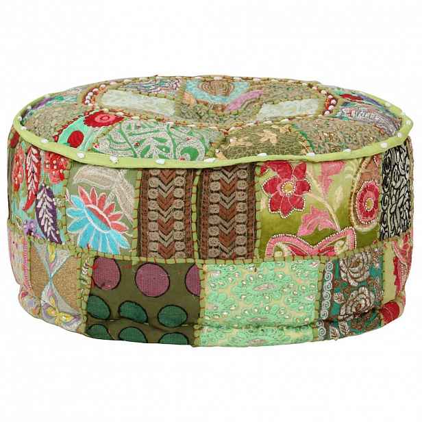 vidaXL Sedací puf patchwork kulatý bavlna ruční výroba 40x20 cm zelený