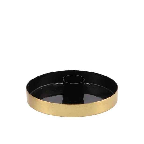 Černo - zlatý antik kovový svícen Marrakech black - Ø 10*2,5 cm daan kromhout