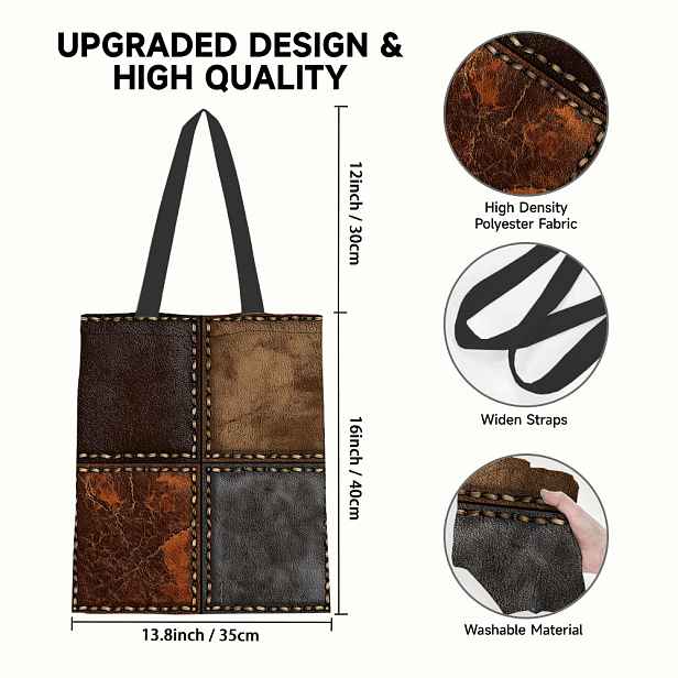TEMU 2D plochá 1ks vintage hnědá kožená opakovaně použitelná nákupní taška, praktická crossbody taška, lehká stylová nákupní taška, ideální dárek pro
