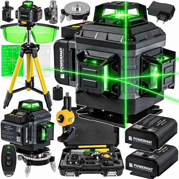 Laserová Vodováha 4D 16 Linií Stativ Kufr 360° 2xAKU Křížový Laser Pro