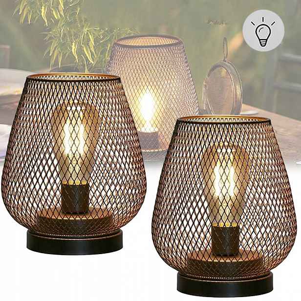 Stolní Lampa Z Kovové Síťoviny, 2 X Bezdrátové Led Lampy, Noční Lampa
