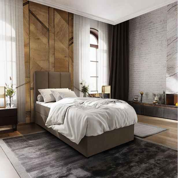 Čalouněná postel boxspring MERALIS 90x200 cm hnědá Matrace: Matrace Bonell pružinová