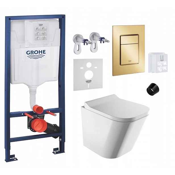 Wc stojan Grohe Rapid Sl s mísou Omnires Rimless a zlatým tlačítkem
