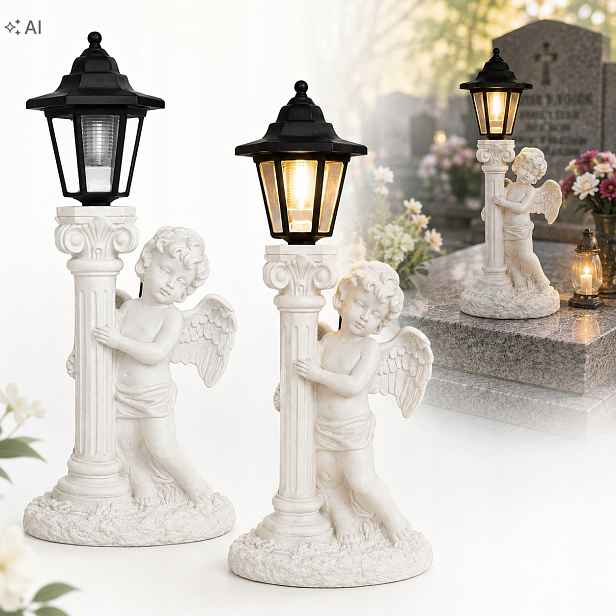 Solární Led andílek 49 Cm Figurka Svícen do zahrady na hrob