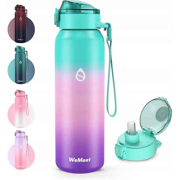 Láhev Na Pití z nerezové oceli 500 ml s brčkem, dvoustěnný, vzduchotěsný Wemeet