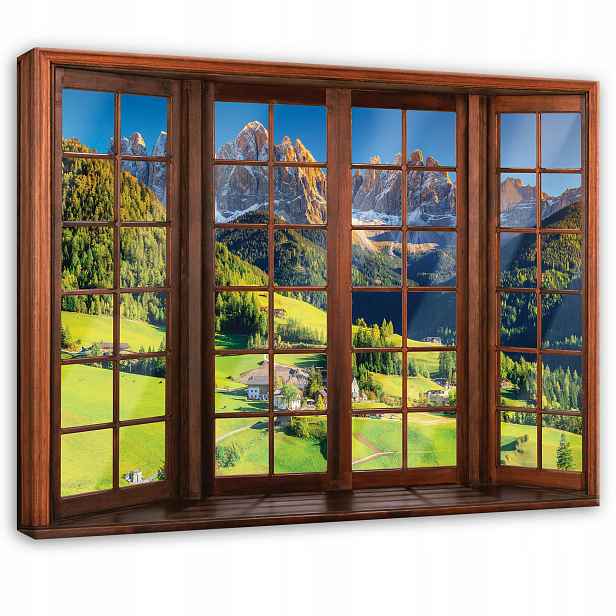 Obraz Okno 3D Hory Alpy Příroda Pohled Do Ložnice Obývacího Pokoje Na Plátně 100x70