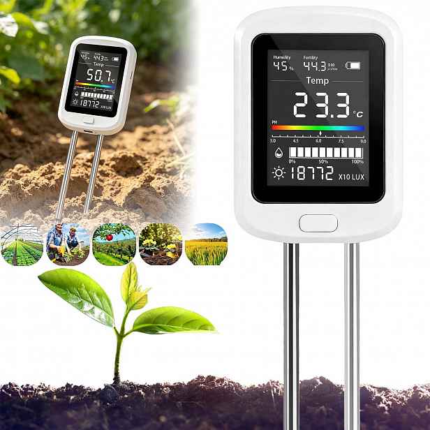 Měřič Vlhkosti Rostlin Vlhkoměr Půdy LCD 6V1 Teplota Světlo Ph