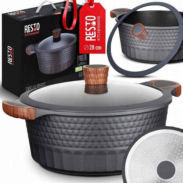 Hrnec Nádoba Resto 28 CM Indukce Hliník 6,6 L Skleněná Poklice
