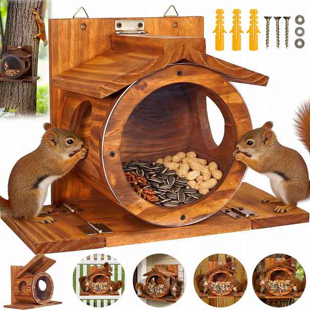 Krmítko Pro Veverky Dřevěná Budka Na Zeď 2 Boční Otvory 33*24 CM