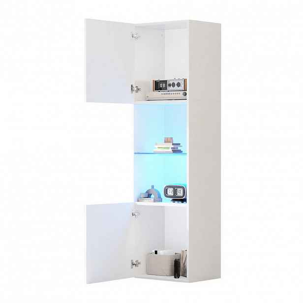 Modfu VITRÍNA z dřevotřísky 45x35x160 cm bílá s LED osvětlením, tvrzeným sklem a vysokým leskem