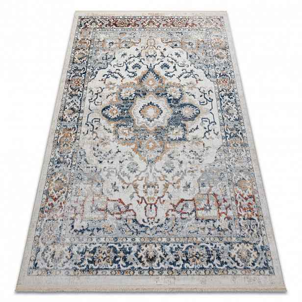 rugsX DISTIN 0834A tmavě modrá / modrá / žlutá / terakota moderní koberec - Ornament, vintage, třásně 80/150 cm