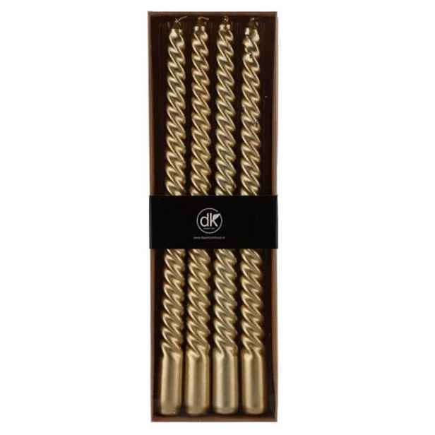 Set 4ks zlatá metalická úzká kroucená svíčka Twist gold - Ø 1.8*30cm  daan kromhout
