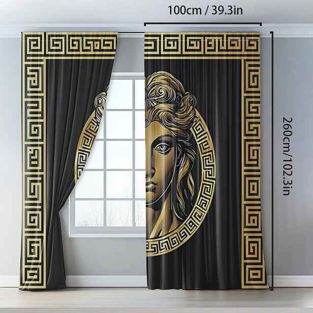 TEMU 2ks Sada Závěsů s Řecké Mytologie a Portrétem Medúzy - Tepelně Izolační Zatemňovací Panely Vhodné do Obývacího Pokoje a Ložnice, Závěsy s Kapsou