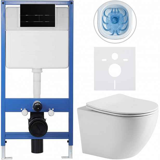 Kompletní WC set Profi/Cesso - bílá lesklá - WC tlačítko Line/Černá lesklá - předstěnová instalace - 49x36 cm - 8050BD84241