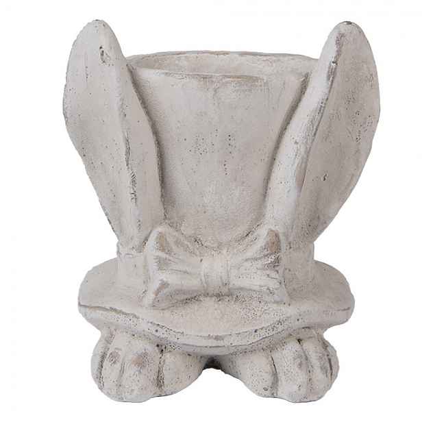 Šedý antik cementový květináč králičí uši s kloboukem M - 17*16*19 cm Clayre & Eef