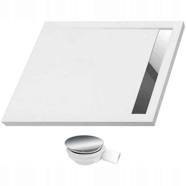 Sprchová vanička 120x100x5 bílý kámen Chromový rošt sifon