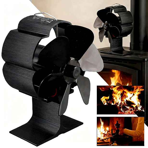 Termoelektrický Krbový Ventilátor Napájený Teplem, Tichý Ventilátor, Černý