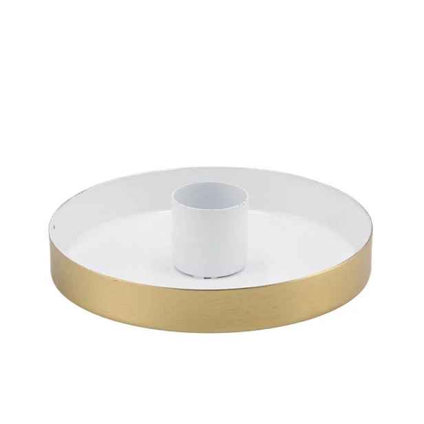 Bílo - zlatý antik kovový svícen Marrakech white - Ø 10*3 cm daan kromhout