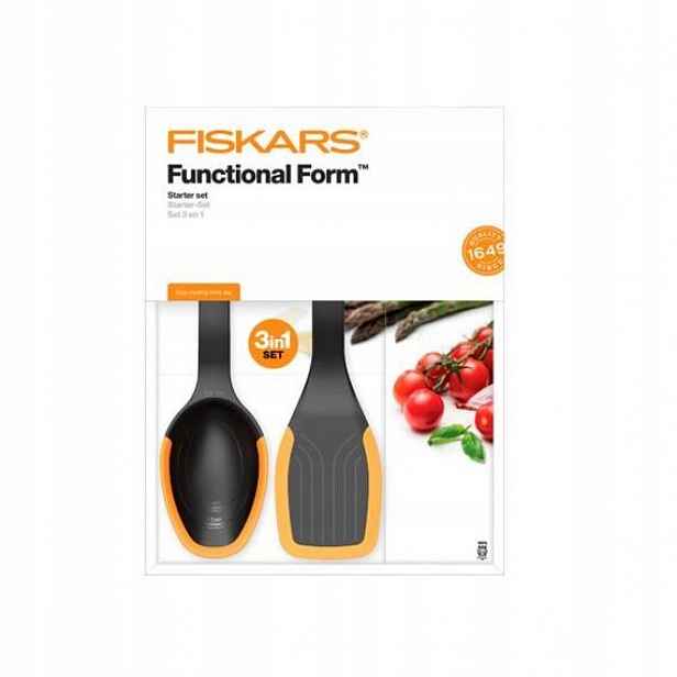 Fiskars 1027306 set kuchyňských potřeb lžíce+lopatka+kleště, silikonové o