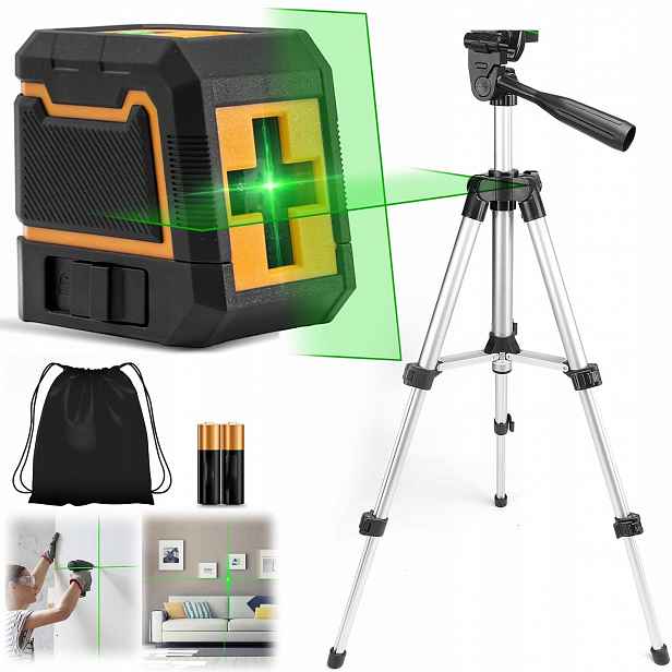 Křížový Laser Laserová Vodováha 3 Úrovně 360 Laser Stativ 4D Zelený