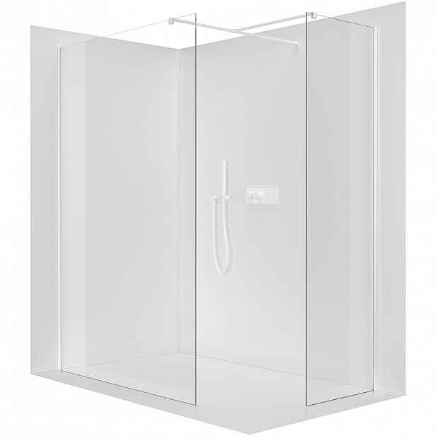 Sprchová zástěna Walk-in Onyx T L/P - 8 mm - hranatá vzpěra - bílá matná, transparentní sklo - 140x100x200 cm