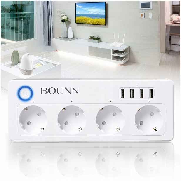 Zásuvková Lišta Inteligentní Zásuvka WiFi Smart Home 4 Zásuvky 4USB