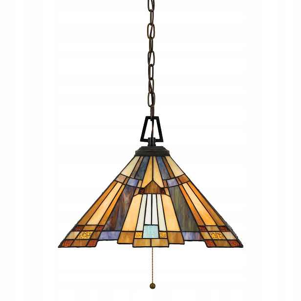 Závěsná lampa Quoizel Inglenook 3xE27 Vitráž Tmavě hnědá