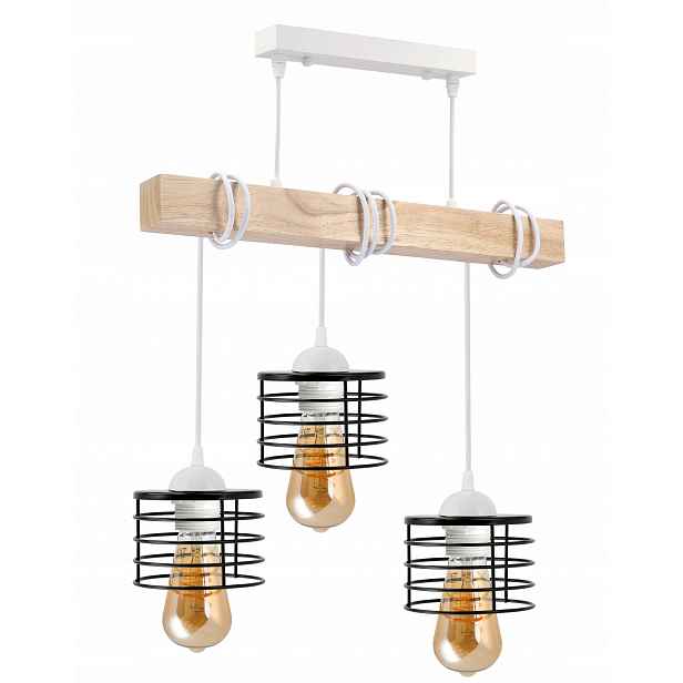 Závěsné Stropní Svítidlo Led dřevěná bílá 3xE27 Lustr Loft Pružina