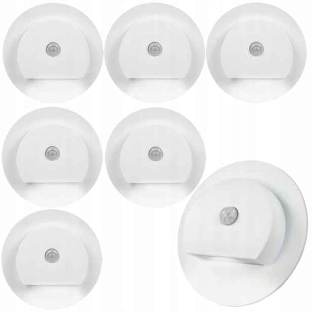 7 X Led Bílá Schodišťová Lampa 230 V, Senzor Pohybu Soumraku, Neutrální Barva