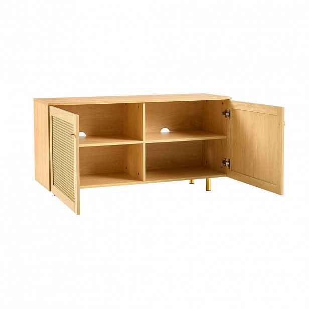 Modfu PŘÍBORNÍK z MDF 120x63x40 cm přírodní se 2 dvířky, ratanovým výpletem a kovovými nohami