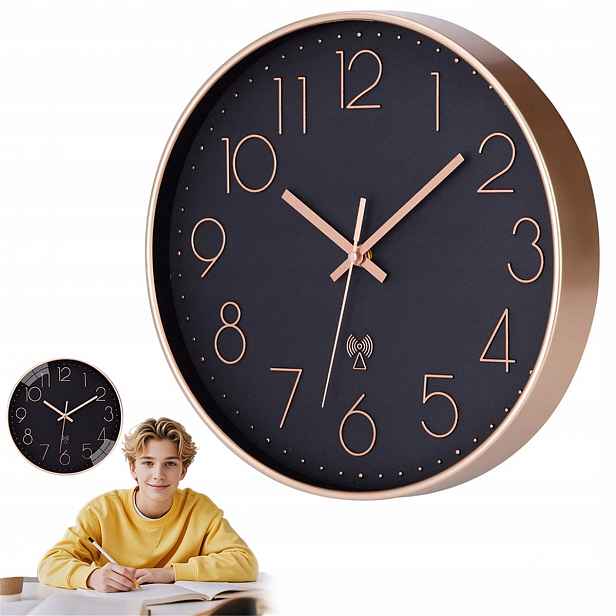 Nástěnný hodinový stroj 30 cm s automatickým vzorem dřeva, tichý pro kancelář