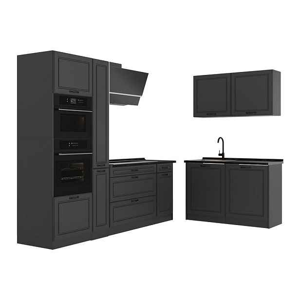 Vicco ROHOVÁ KUCHYŇ R-Line, Antracitový venkovský dům/Antracit, 230 x 120 cm pracovná doska antracitová