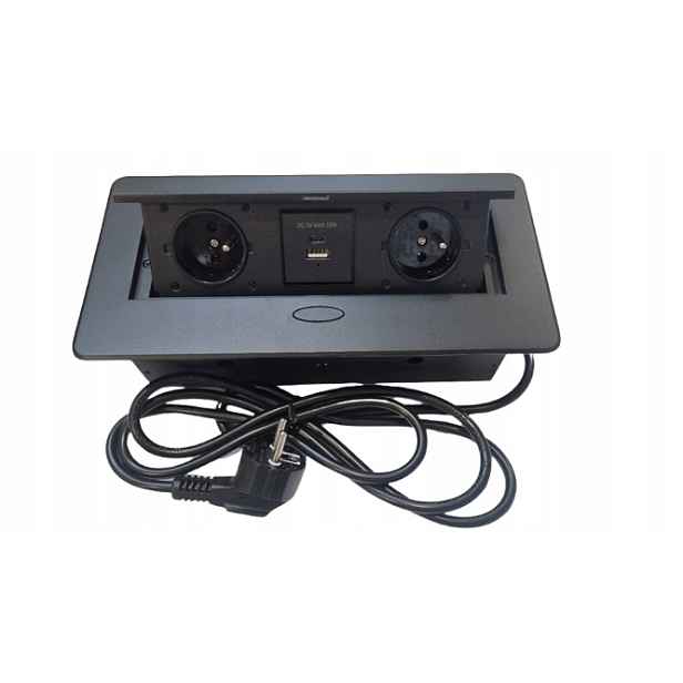 Zásuvka/modul/zapuštěný box Oval nábytkový port 2GNIAZDA+2USB, barva černá
