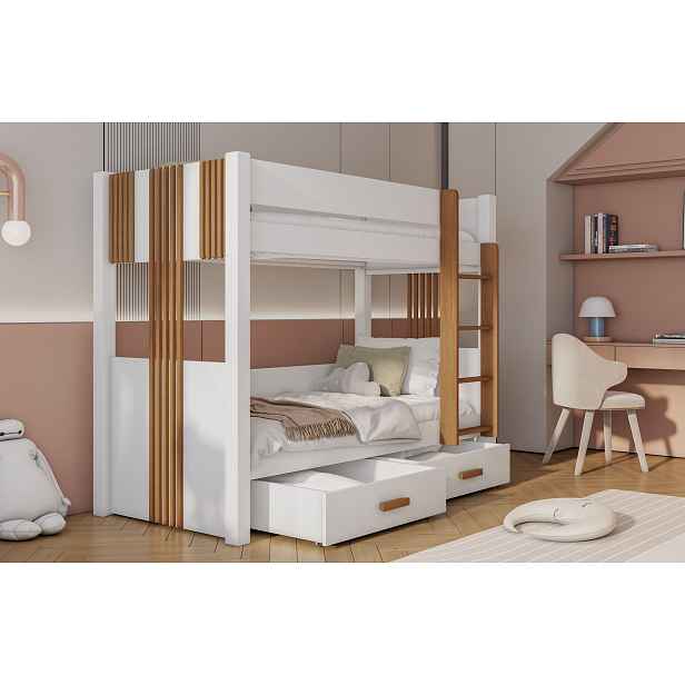 Dvoupatrová postel do dětského pokoje 80x180 ELVA 1 - bílá / olše, pravé provedení