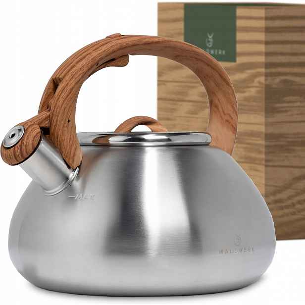 Konvice Ocelová 2,3 L S Píšťalkou Pro Retro Indukci Dřevěná Rukojeť