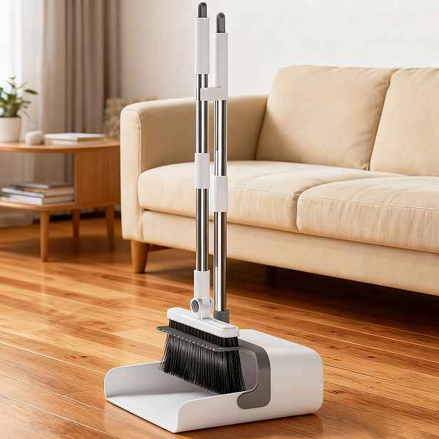 TEMU Skládací sada koště a lopatky, sada čisticích nástrojů, rychlé čištění, flexibilní rotace 180°, robustní a odolná tyč, vhodné do obývacího