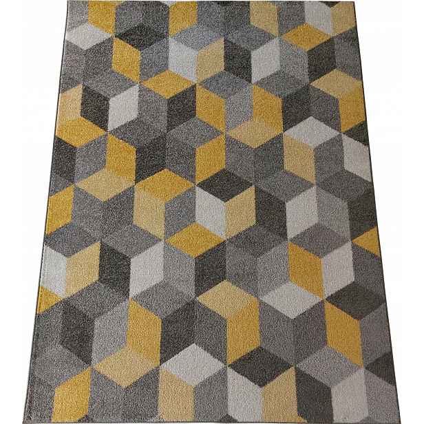 Koberec žluto šedý, geometrický vzor 120 x 160 cm