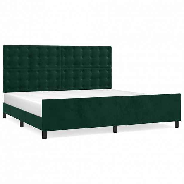 vidaXL Rám postele bez matrace tmavě zelená 200 x 200 cm samet